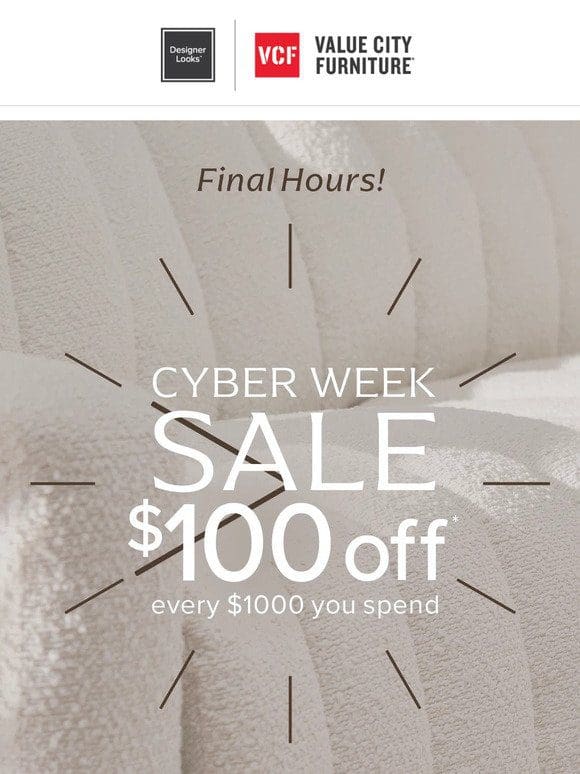HURRY: $100 off every $1000 ends @ midnight!