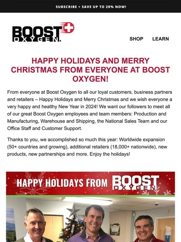 Happy Holidays From The Boost Oxygen Team!