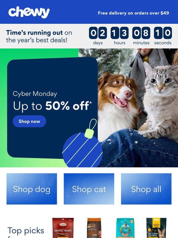 Here’s the deal: up to 50% off pet essentials