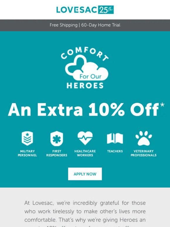 Here’s to Our Community Heroes – An Extra 10% Off!