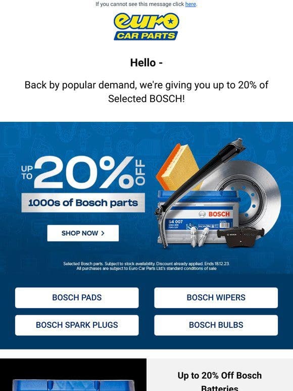 Hey — Get Up To 20% Off Bosch! Back By Popular Demand!