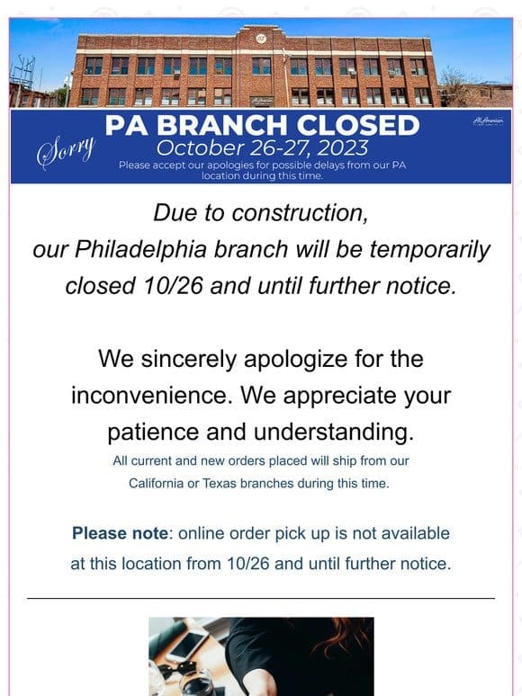 Hi Valued Customer， PA branch will be temporarily closed 10/26 and until further notice ️ | AA Print Supply