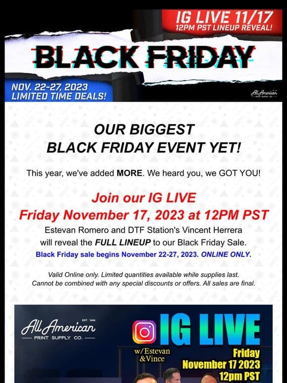 Hi Valued Customer， get ready for our BIGGEST BLACK FRIDAY EVENT YET!   | AA Print Supply Co