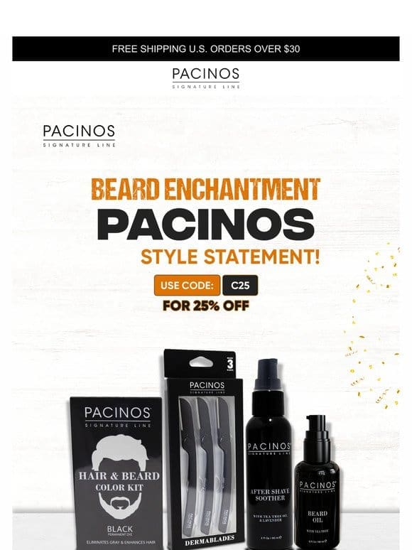 Holiday Beard Magic:   Save 25% on Pacinos Beard Grooming Products – Your Festive Grooming Solution!