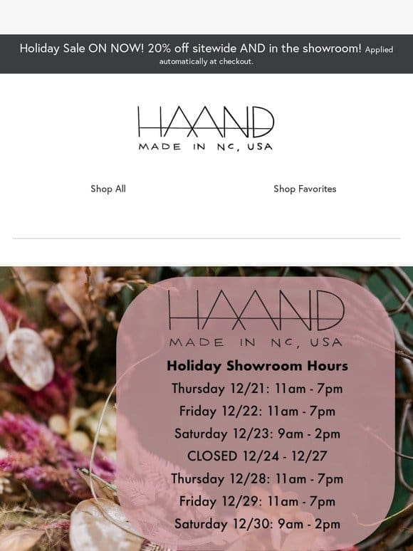 Holiday Hours at our Showroom