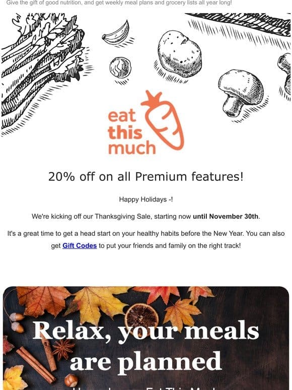 Holiday Sale! Automatic Meal Plans and Grocery Lists， All Year Long