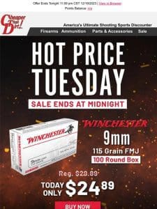 Hot Price Tuesday Special on 100 Rounds of 9mm