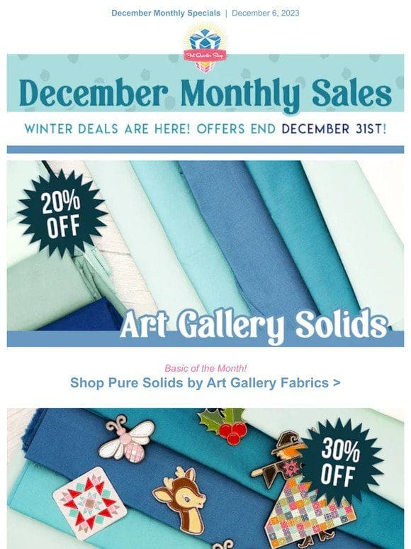 Hot deals on Art Gallery Solids and MORE to keep you warm!