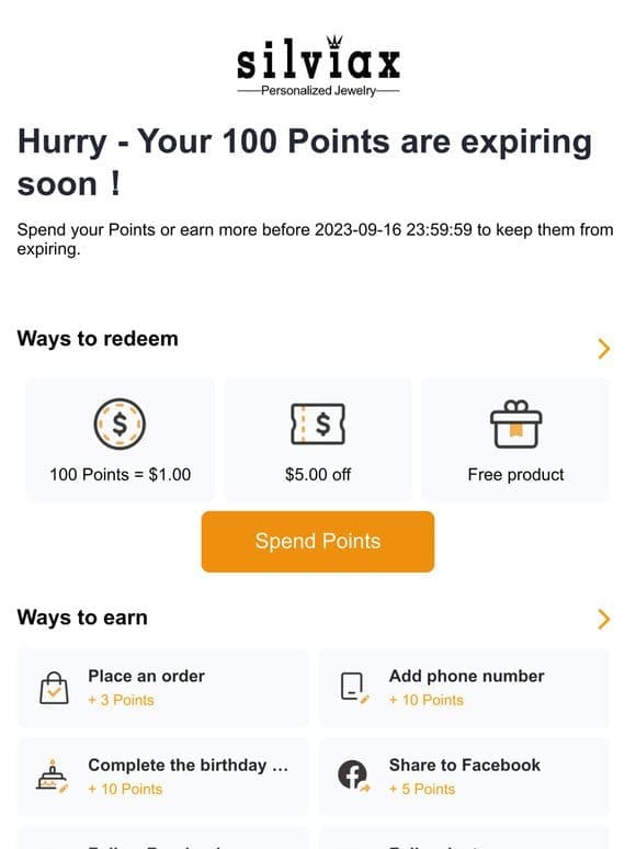 Hurry – Your 100 Points are expiring soon！