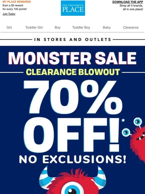 In Stores NOW: 70% off ALL clearance BLOWOUT!