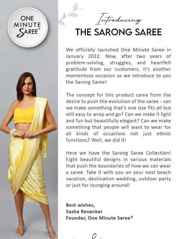 Introducing The Sarong Saree – a fusion of elegance and ease brought to you by One Minute Saree®
