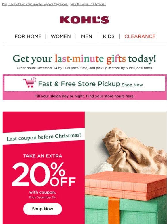 It’s not too late! Take 20% off + earn Kohl’s Cash on great gifts