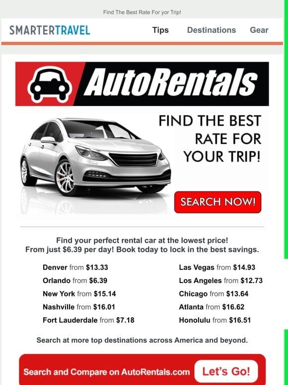 JUST ANNOUNCED! Car Rental Deals from $6.39/Day