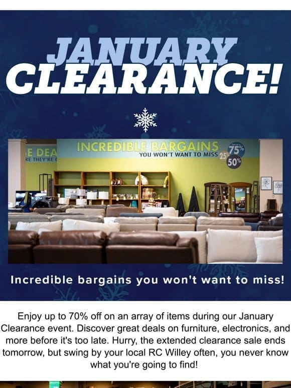 January Clearance Event Ends Tomorrow