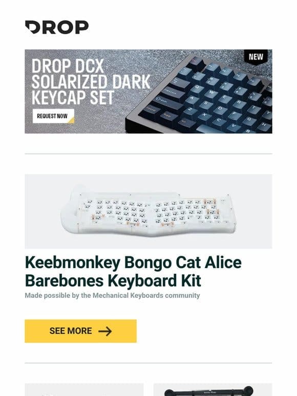 Keebmonkey Bongo Cat Alice Barebones Keyboard Kit， BLON BL-03 IEM， Sonic Fiber Deluxe Microphone Boom Arm and more…