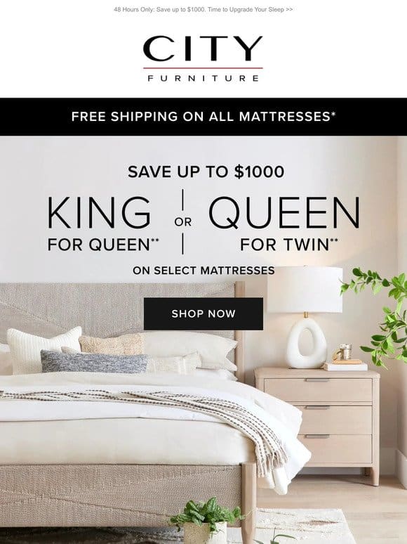 King for Queen | Queen for Twin Mattress Savings!