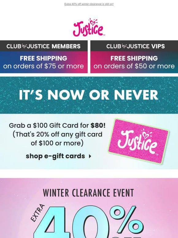 LAST CHANCE: $100 E-Gift Cards for Only $80