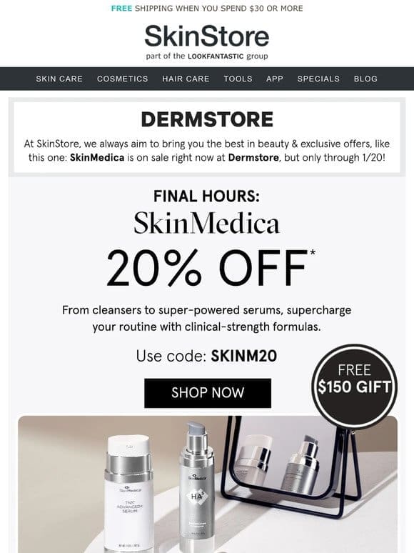 LAST CHANCE: 20% off SkinMedica at Dermstore  ‍♂️ Don’t miss it!