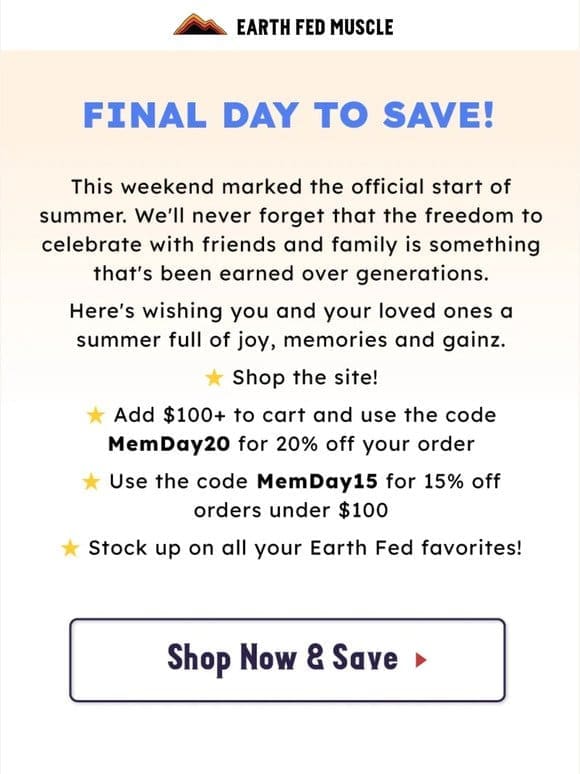 LAST DAY for 20%