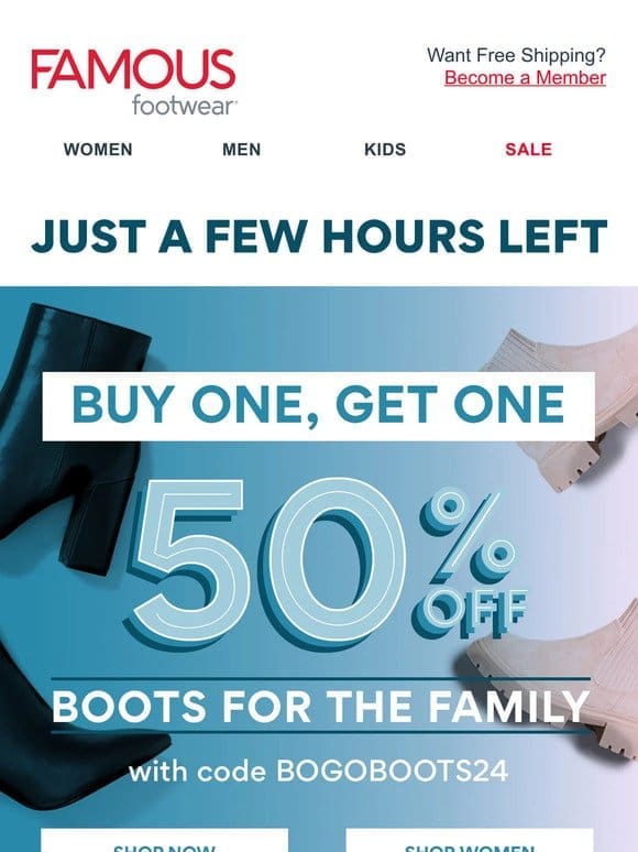 LAST DAY to BOGO 50% off boots for the fam