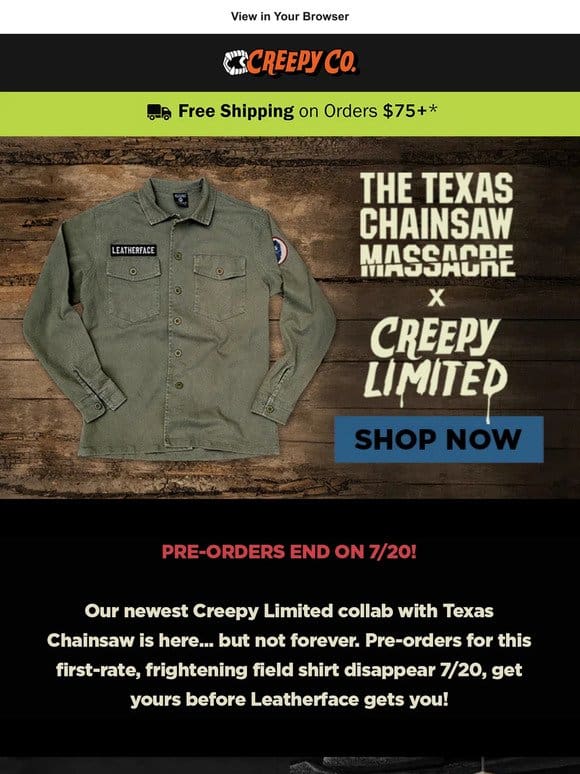 LIMITED Texas Chainsaw Massacre Field Shirt.   Leatherface is here…