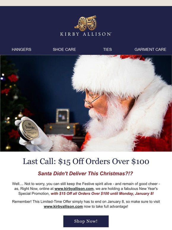 Last Call: $15 Off Orders Over $100