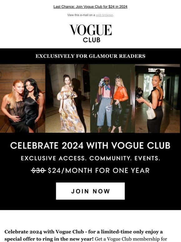 Last Chance: Join Vogue Club for $24 in 2024