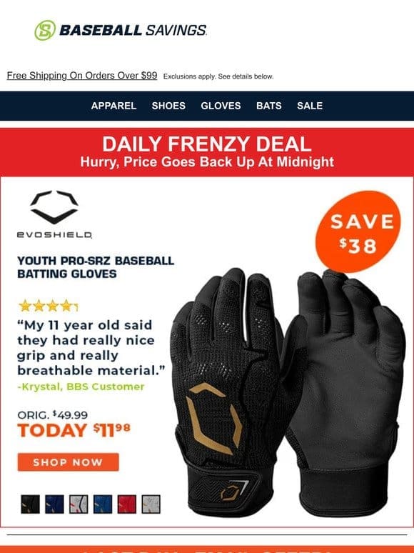 Last Chance: Snag A Pair Of Evoshield PRO-SRZ Batting Gloves For Just $11.98!