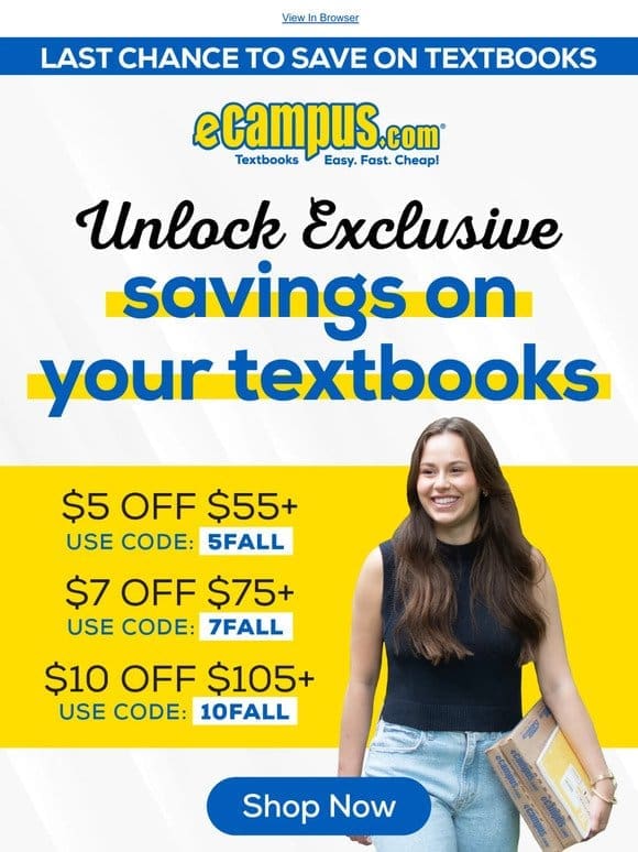Last Chance to Save on Textbooks!