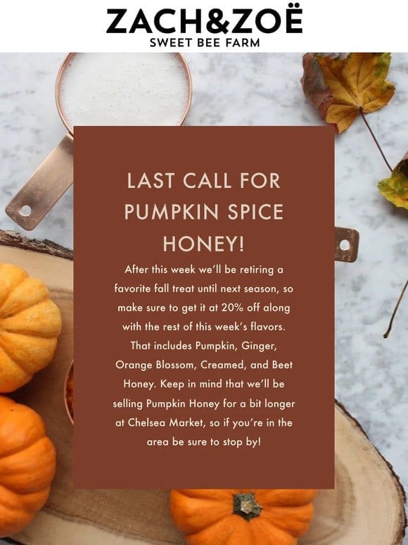 Last Week for Pumpkin Spice!   20% Off Select Flavors!