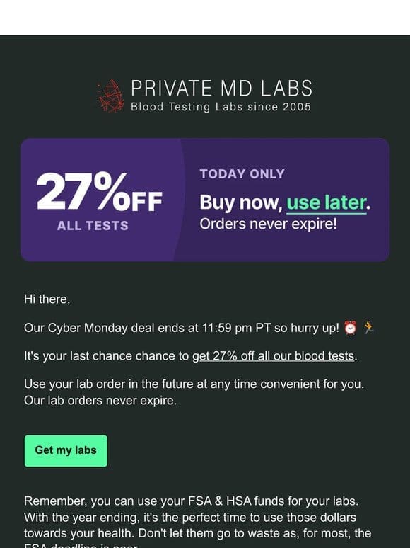 Last call: 27% off all tests