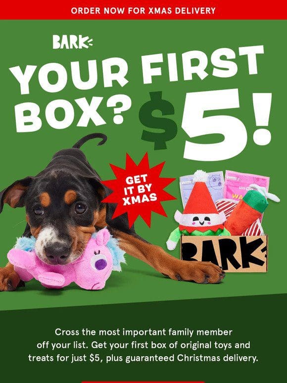 Last chance to get your pup’s $5 BarkBox before Xmas!
