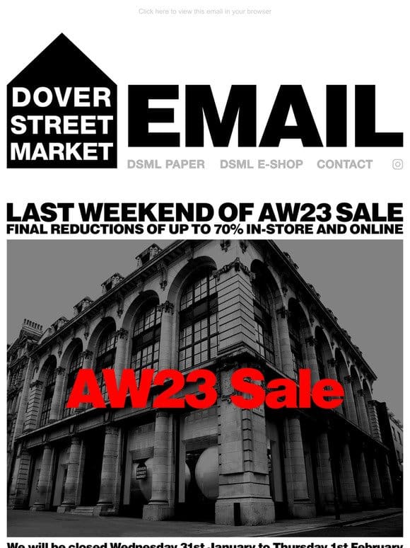 Last weekend of AW23 Sale with final reductions of up to 70%