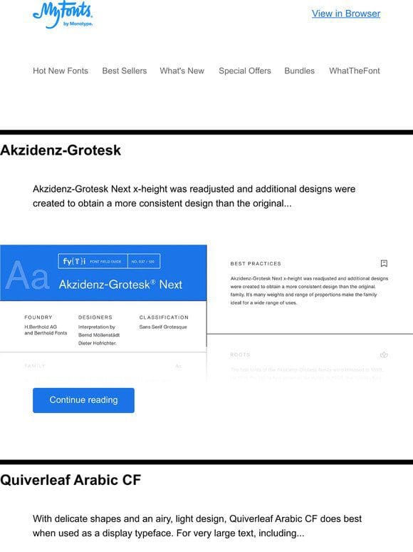 Learn all about Akzidenz-Grotesk， Quiverleaf Arabic CF & Finador Slab