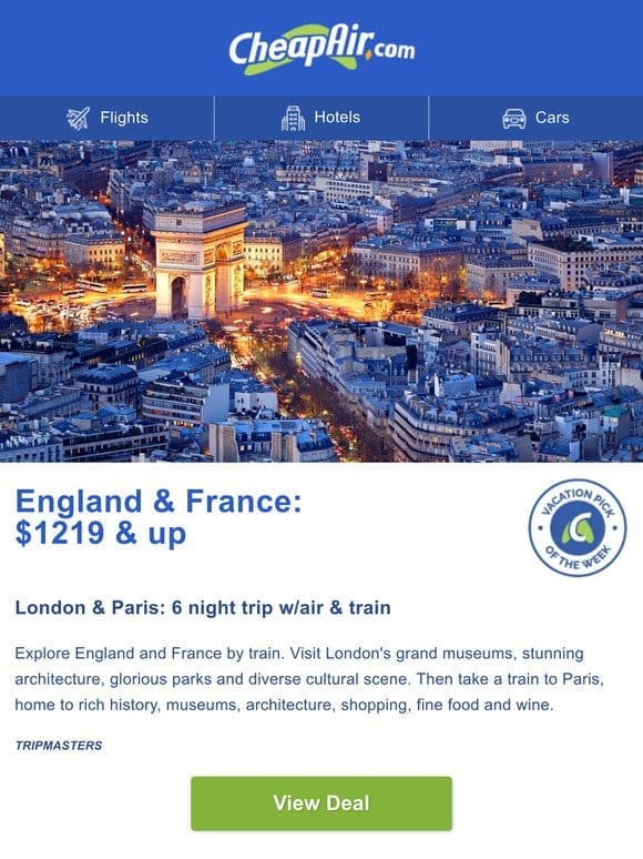 London & Paris by train: 6 nights w/Air from $1219+