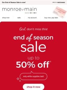 Lowest Prices of the Season – Up to 50% Off