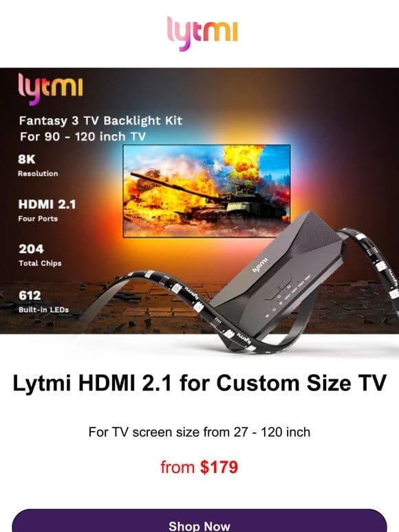Lytmi HDMI 2.1 Kit for 27-120 inch TV.