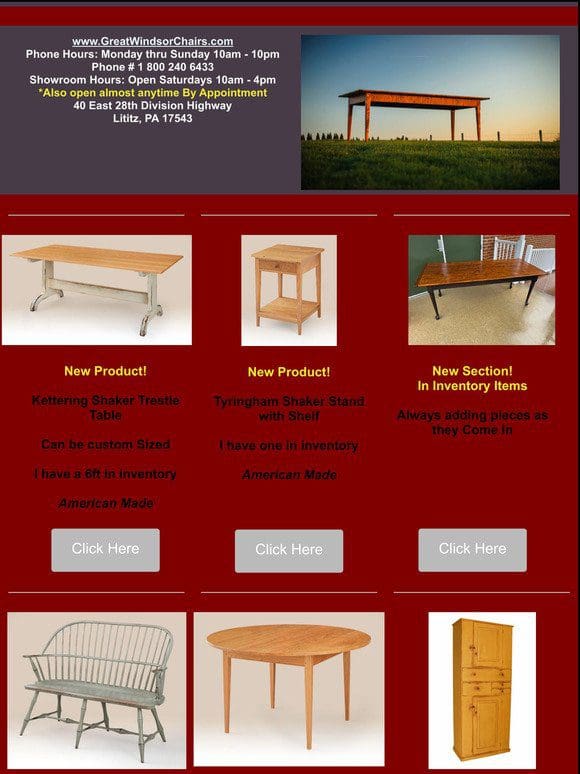 Many New Products and In Inventory Items – Great Windsor Chairs