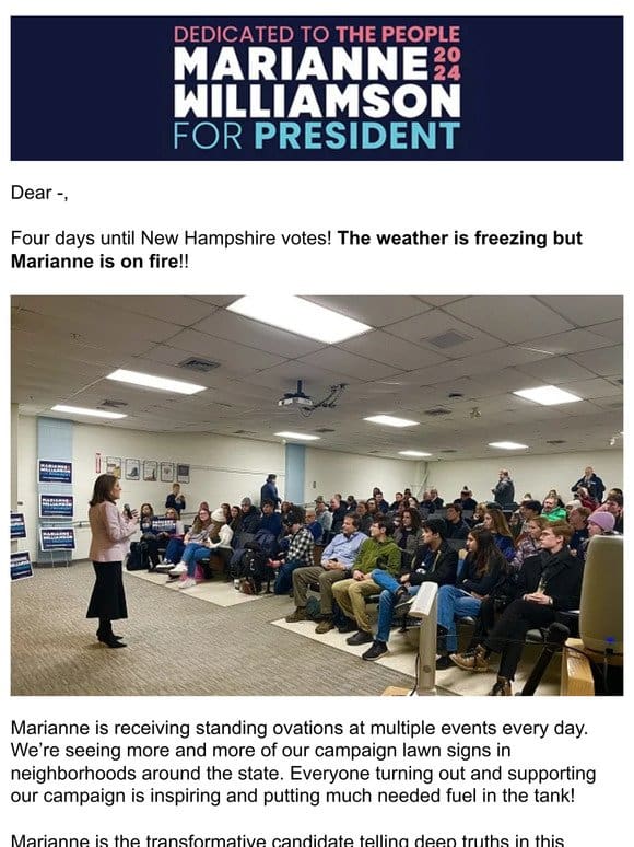 Marianne on fire in freezing New Hampshire!