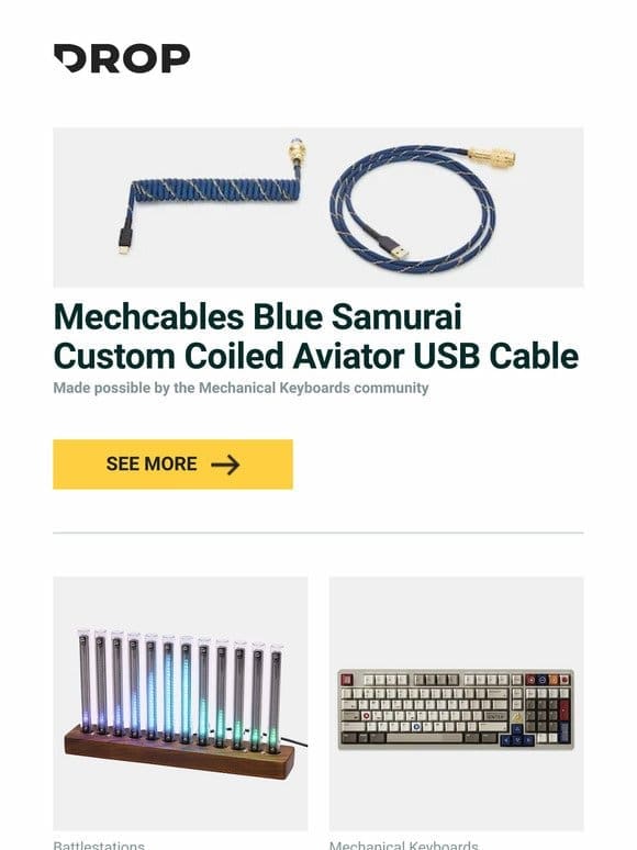 Mechcables Blue Samurai Custom Coiled Aviator USB Cable， Keebmonkey Quartz 12-Tube Rhythm Light， TUT GAME 1989 PBT Keycap Set and more…