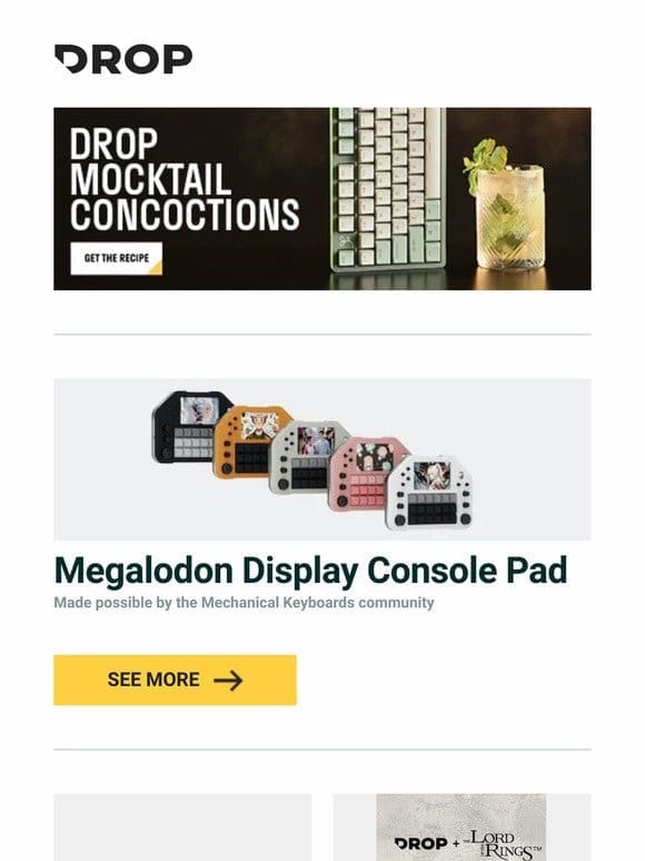 Megalodon Display Console Pad， Cayin iHA-6 Headphone Amplifier， Drop + The Lord of the Rings™ Fellowship Desk Mat and more…