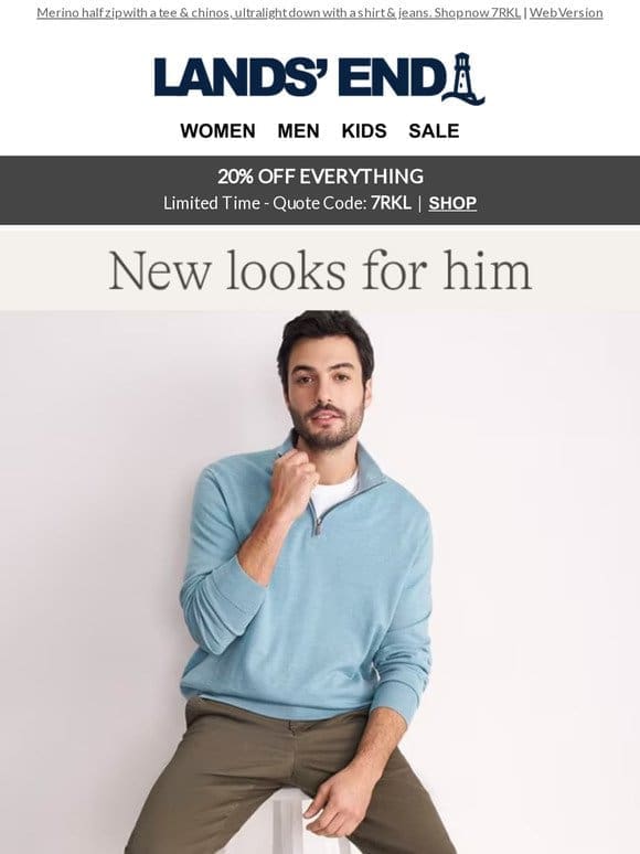 Men’s new looks are here， all 20% OFF