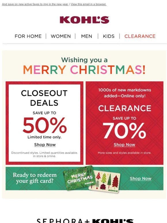 Merry Christmas   Shop 1000s of NEW clearance markdowns + Closeout Deals!