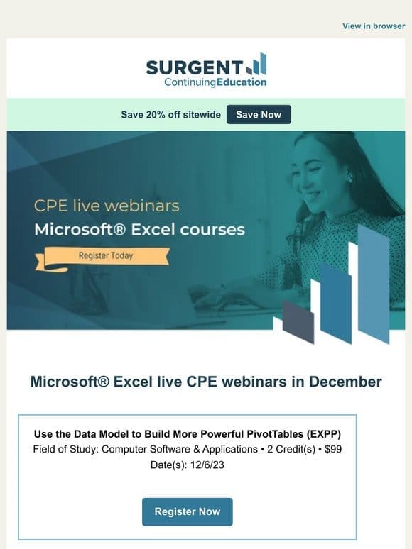 Microsoft Excel CPE live webinars in December