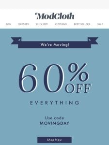 Moving Day Sale   60% OFF EVERYTHING