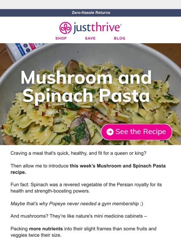 Mushroom and spinach pasta (recipe)