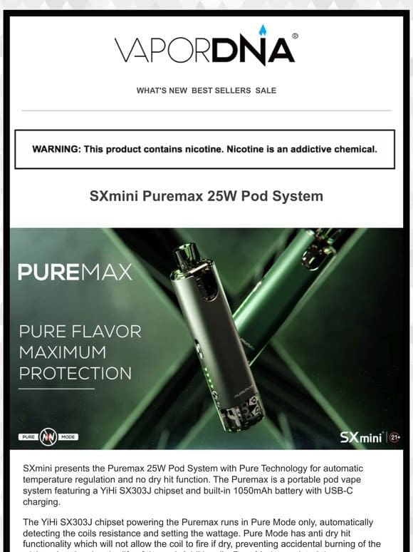Never a dry hit! SXmini Puremax pod system is here!