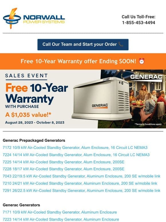 Norwall PowerSystems | Generac 10 Year Warranty Offer Ending Soon