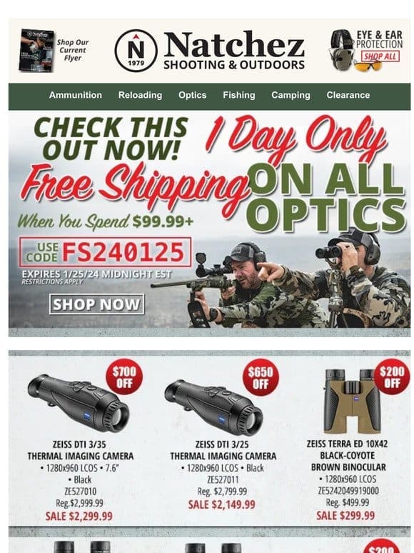 ONE DAY ONLY Free Shipping On All Optics Orders $99.99+