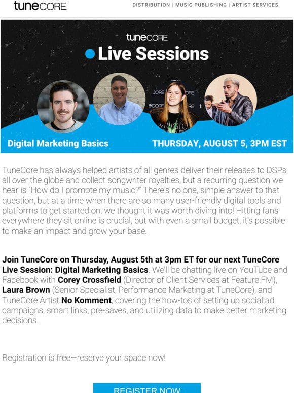 OPEN REGISTRATION – Digital Marketing Basics (TuneCore Live Session)